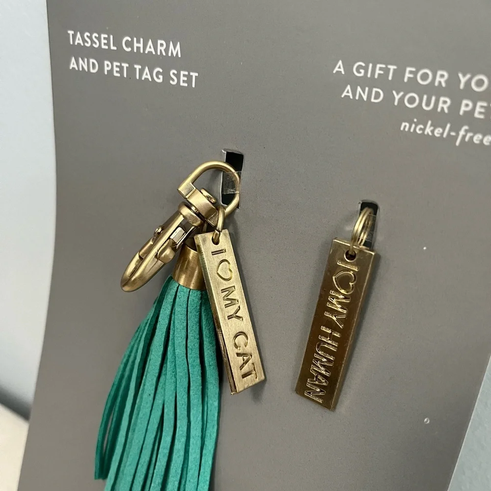 Fringe Studio Tassel Charm &Pet Tag Set With”I Have a Bad Kitty” Decorative Tray